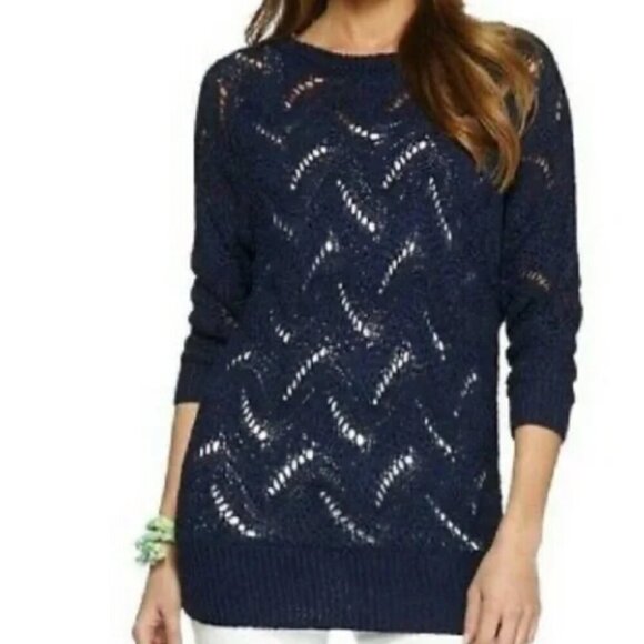 Lilly Pulitzer Sweaters - Lilly Pulitzer Navy Larissa Crochet Knit Sweater Size XS/S
